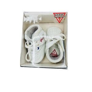 Vintage 90s Baby Guess Athletic Crib Shoes Booties White Red Logo like New inbox